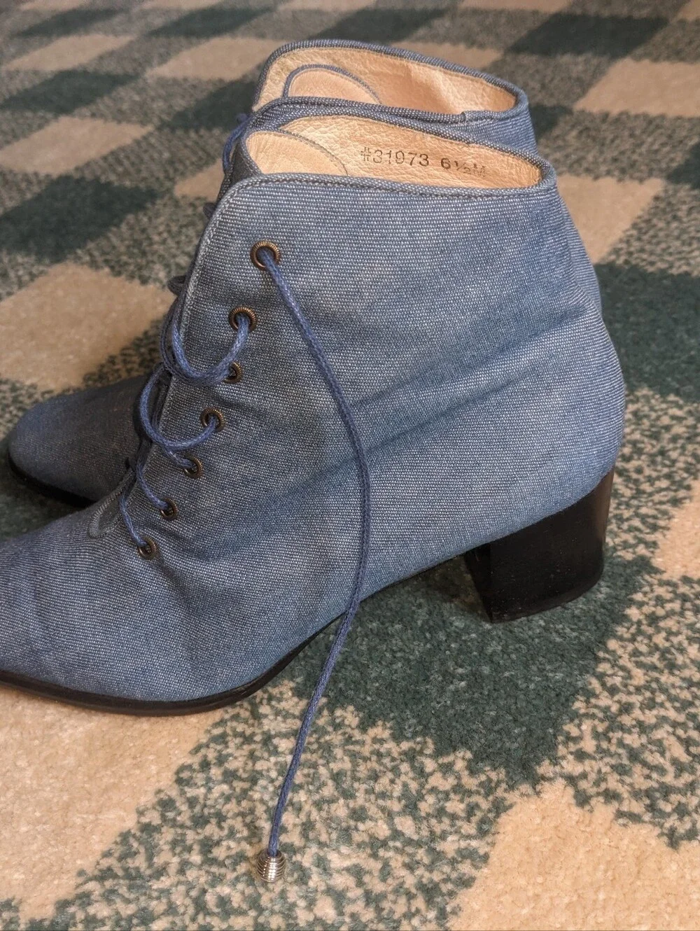 Vintage Ros Hommerson Light Blue Denim Low Heeled Lace Up Ankle Boots Size 6.5